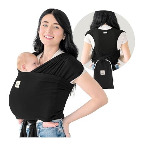 KeaBabies Tragetuch Baby Neugeboren - D-Lite Elastisches Baby Tragetuch Neugeborene, Einfach Anzuziehen Babytrage Neugeborene Ab Geburt, Ring-Trage Babytragetuch Ohne Binden (Trendy Black)