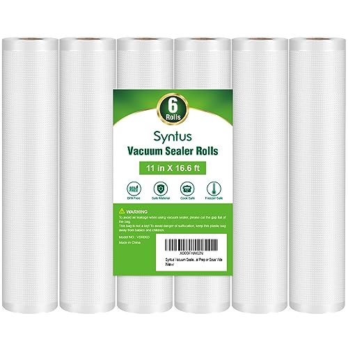 Syntus Vacuum Sealer Bags for Food, 6 Rolls 11" x 16