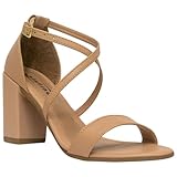 Sandália Feminina Salto Bloco Grosso Moda Casual Básico Brilho Confortável (Nude, BR, Adulto, Numérico, 37)