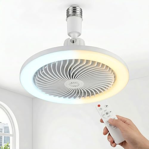 シーリングファンライト 扇風機 LED【アップグレード版 ファン付き照明】E26 ソケット式 100W形相当 2000lm 無段階調光調色 風量3段階調節 角度調整 6畳 静音 空気循環 省エネ トイレ 洗面所 玄関 クローゼット リモコン付き Φ250mm