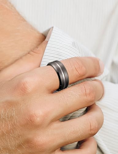 Image of King Will Tungsten Carbide Wedding Band for Men Women-6 /8 /10mm Width Multicolor Available with Grooved Center Wedding Ring Suitable for Work, Gym Comfort Fit Size 4-16