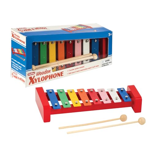 Image of Schylling Wooden Xylophone - Colorful Kids Instrument - Includes Wooden Mallets and Embossed Metal Keys - Ages 3 and Up