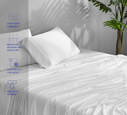 ACCURATEX Cooling Sheets California King Size - Viscose Made from Bamboo, Luxury Cool Silky Sheet Set for Cal King Size Bed, Super Soft Breathable Bed Sheets up to 16 inches Deep Pockect,White