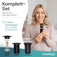 Engelbach® Universal Waschbecken Ablaufgarnitur - Pop up Ablaufventil ohne Überlauf (Auch für Waschtische) Herausziehbarer Stöpsel mit Haarsieb - inklusive Einbauanleitung – Ansicht 7
