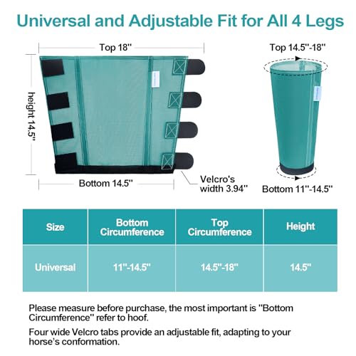 Image of Mesh Horse Fly Boots Set of 4, Loose Fitting Leggings for Horses, Reduce Stressful Stomping, Breathable Adjustable and Universal Fit for 4 Legs, Reliable Stay Put (Turquoise)