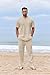 COOFANDY Men's 2 Piece Cotton Sets Casual Short Sleeve Henley Shirts and Yoga Beach Pants with Pockets Summer Vacation Outfit