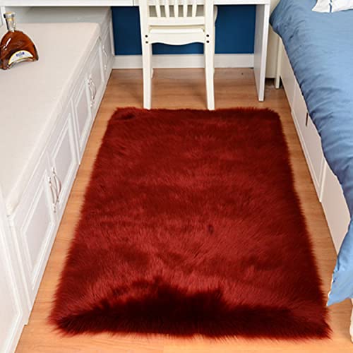 Fashion Long Faux Fur Artificial Skin Rectangle Fluffy Chair Seat Sofa Cover Carpet Mat Area Rug Living Bedroom Home Decoration,6X8 Feet,Burgundy #TOP2