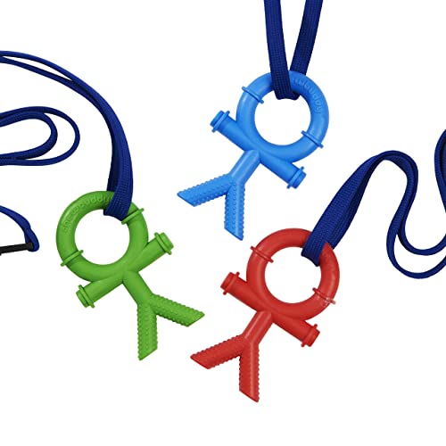 Sensory Direct Chewbuddy Stickmen & Lanyard - Pack of 3 Sensory Chews or Teething Aid | for Kids Adults Autism ADHD ASD SPD Oral Motor or Anxiety Needs | Green Red Blue