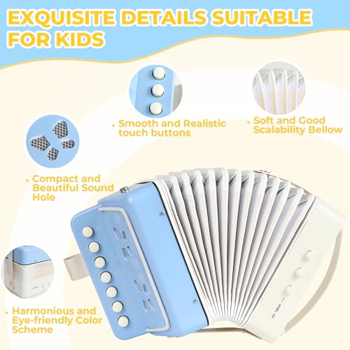 Kmise 10-Key Kids Accordion,Mini Accordian Kids Musical Instrument for Children Toddlers Beginners, Lightweight 7 key 3 Bass acordeon for Kids Gift, Light Blue Acordeones Para Niños Acordion — view 4