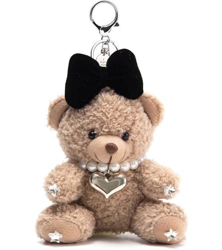 YILANFULL Cute Bear Keychains for Women Plush Teddy Bear Bag Charm with Silver Heart Key Chain AccessoriesCharms for Purse Handbags Backpacks Wallet