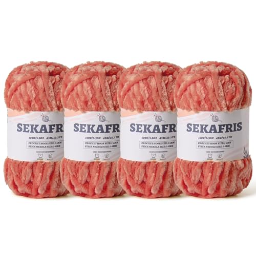 Image of Chenille Velvet Soft Yarn Gray Pink 4 Pack