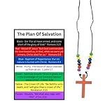 12 Sets Of Wooden Colors of Faith Plan of Salvation Beaded Cross Necklaces With Plan Of Salvation Pocket Cards Gospel Tracts Using 7 Colors Of Salvation Ministering Tool Inspirational Bible Verses
