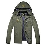 Keevoom Army Green Winter Tactical Jacket for Men Heavyweight Windproof Insulated Multi-Pockets Zipper Up Ski Jacket with Removable Hood
