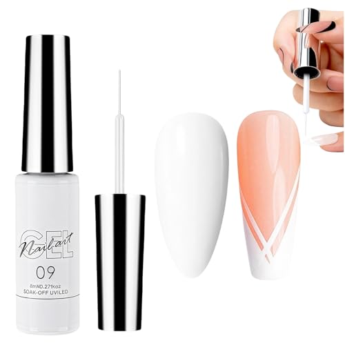 White Gel Nail Polish Liner For French Tip Nail Art White Gel Liner French Tip G-El Polish Lin-Er G-El Pol-Ish Colour For Fineliner For Women Long-Lasting Manicure & Pedicure Design