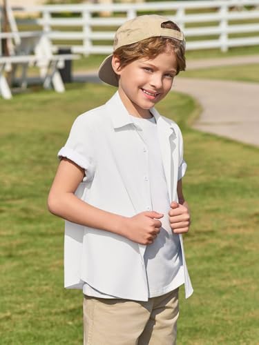 Image of Haloumoning Boys Short Sleeve Dress Shirts Button Down Formal Uniform Shirt
