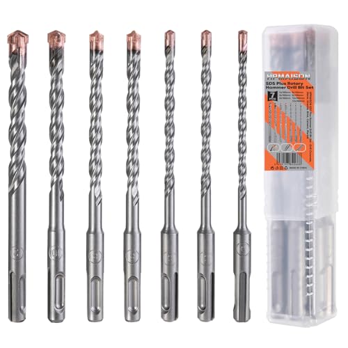 HPMAISON SDS-Plus Hammer Drill Bit, 7PCS Cross Drill Bits, 4-Cutter Tungsten Carbide Tip Fully Hardened Tool for Concrete, Brick, Cement, Stone, Granite, Marble & Masonry, 5/6/6/8/8/10/12mm x 160mm