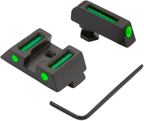Vista 7 de Miras de fibra óptica sin tritio para Glock 17, 17L, 19, 22, 23, 24, 26, 27, 33, 34, 35, 38 y 39, contorno fotoluminiscente verde para exteriores