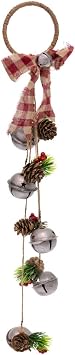 Boston International Bell Door Hanger Christmas Winter Holiday Front Door Decoration, 18-Inches, Mini Silver Bells & Pinecones