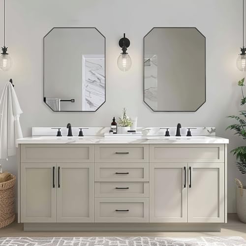 Image of ANDY STAR Black Octagon Bathroom Mirror, 22x30 Inch Stainless Steel Metal Frame, Anti-Rust, Shatterproof HD Glass, Wall Mounted for Bathroom, Bedroom, Living Room