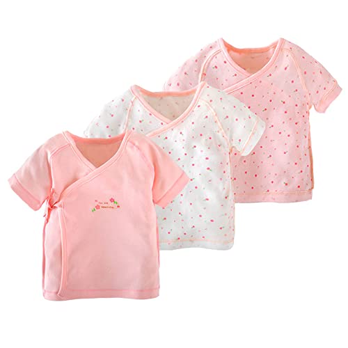 Baby koiベビー服新生児赤ちゃん短肌着半袖3枚組女の子通年素材花柄ピンク70p