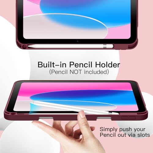 Image of JETech Cover Case for iPad (A16) 11th /10th Generation (2025 /2022) with Pencil Holder, Slim Tablet Cover with Soft TPU Back, Auto Wake /Sleep (Wine)