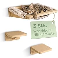 Knupis Katzen Kletterwand Set mit Hängematte & 2X Katzentreppe – massives Kiefernholz, stabile Wandliege bis 30 kg – Für Spielspaß & Gemütlichkeit