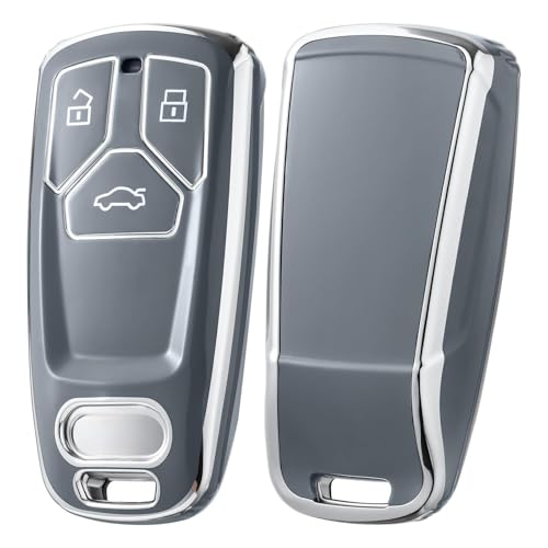 OATSBASF Coque de clé de voiture compatible avec Audi A4L A6L A8 Q5 Q7 TTS TT - Coque de clé à 3 boutons en TPU (bord argenté gris)