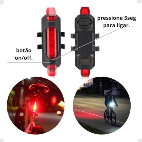 Kit Lanterna E Farol Led Potente Bicicleta Recarregável, Conjunto de Luzes Led Para Bike Resistente