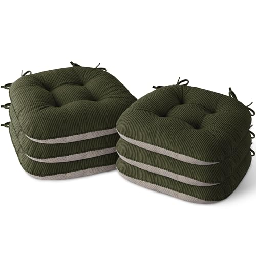 MineCozy Indoor Dining Chair Cushions Set of 6, 17"X16"X3", Dark Green