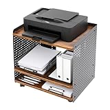 HINOPY Druckerständer, 3 Ebene Druckerschrank mit Arretierbaren Rädern, 50 × 39 × 50 cm Mobiler Druckerregal mit Schublade, Drucker Tisch für Büro, Zuhause, Schule, Fax, Kopierer, bis 40kg (Braun)