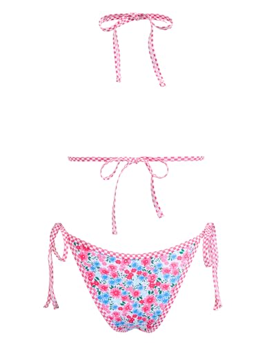 Image of Women's Triangle Bikini Set String Swimsuit Print Tie Smocked Ruched Two Piece Bathing Suit