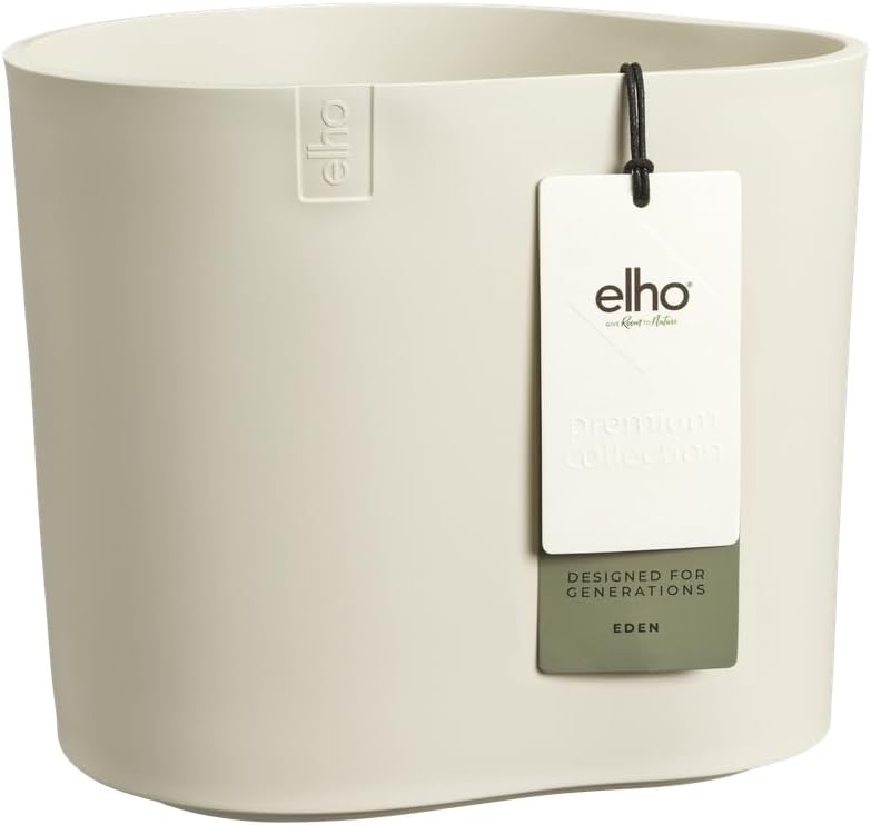 elho Eden 25 Plant Pot for Indoor and Outside Use, 100% Recycled Plastic, Diameter 24.5 x Top 23.1 cm, White/Linen White