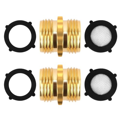 SAQXK 2 Pack Garden Hose Adapter, Male to Male Hose Connectors, 3/4 Inch Brass Water Hose Connector with Washers and Filters