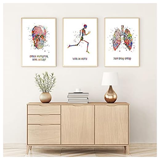 WQHLSH Mänsklig medicinsk anatomi vintage affisch och tryck lungor hjärnan latin citat konst kanfas målning läkare gåvor klinik vägg dekor 16x24inchx3 Geen frame