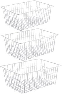 iPEGTOP Metal Wire Stroage Baskets, Large Freezer Refrigerator Organizer Bins, Home Office Shelf Freezer Storage for Bathroom, Pantry, Closets Organization Rack with Handles, 3 Pack, White