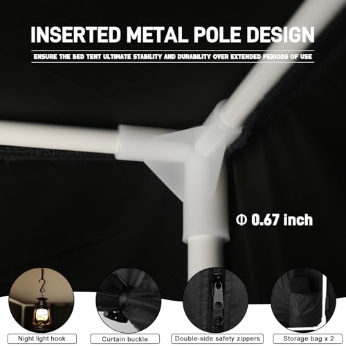 Quinnsus Bed Tent Bed Canopy Queen Size Tents for Adult and Kids - Portable Sleeping Bed Tents 80% Blackout with 4 Doors Breathable Private Space Tents(Mattress Not Included) - Image 6