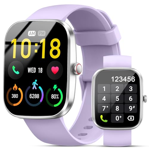 Smart Watch, 1.91"Smartwatch for Men Women (Answer/Make Call), Fitness Tracker with 100+ Sport Modes, IP68 Waterproof, Heart Rate/Sleep Monitor, Activity Tracker for Android iOS Bright silver purple