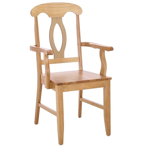 SAFAVIEH Home Collection Hannelore Solid Wood Dining Arm Chair Light Oak Finish Classic Transitional Seating Design (DCH6907B)