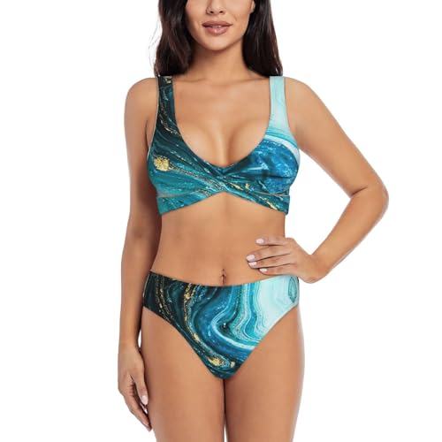 Maillot de bain deux pièces marbre turquoise galbant maillot de bain anti transat