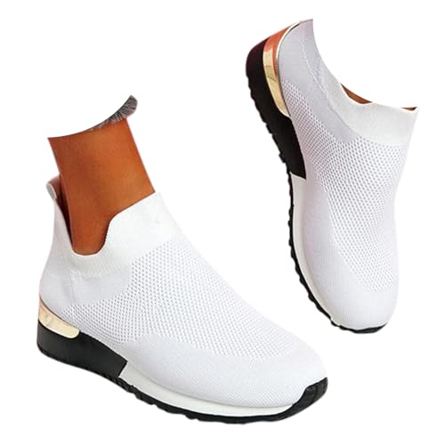 Generisch Sneaker Weiß,Sneaker Damen Weiss/Schwarz Plateau Support Sportschuhe - Atmungsaktiv Leichtes Bequem Sportschuhe Freizeit Turnschuhe Stoßfest Joggingschuhe Bequem Walkingschuhe