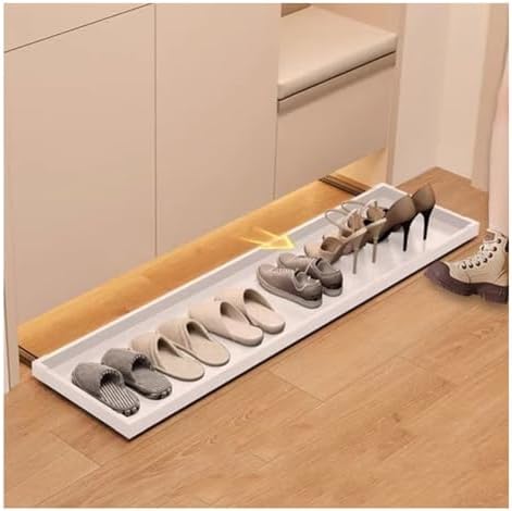 Expandable Under Bed Shoe Organizer, Pull-Out Shoe Rack for Closet & Entryway, Rebound Slide Rail Shelf, Black, 31x81cm - Space-Saving Solution for Shoes