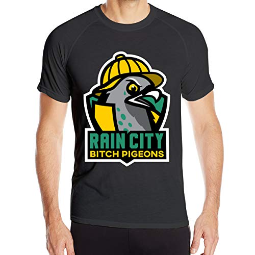Rain City Bitch Pigeons Men's Quick-Dry Uv Sun Protection and Basic Short Sleeve Shirt for Outdoor Black