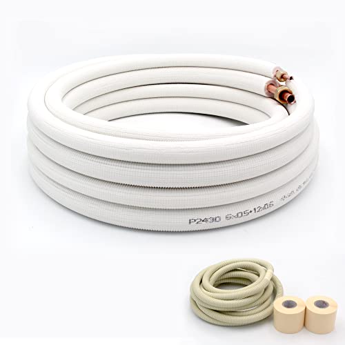16 Ft Air Conditioning Copper Tubing Pipe Extension Set,Copper Pipes 3/8" & 5/8" With 3/8" Pe Thickened For Mini Split Ac And Heating Equipment Insulated Coil Line Set Hvac (3/8" + 5/8" With Nuts) #TOP29