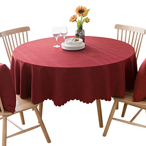 Image of Jeloris Round Waterproof Tablecloth Spill-Proof and Stain Resistant Table Cloth Wrinkle Free Washable Decorative Fabric Table Cover for Kitchen, Dining, Parties, Buffet, Wedding(63 inch, Red)