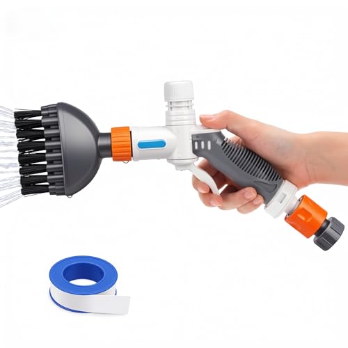 Havawish Pool Filter Cartridge Cleaner with Soap Dispenser Plumber Tape Set Scrubber Brush Wand for Spa Pool Filters Cleaning Kit Hot Tub Fits 3/4" Garden Hose