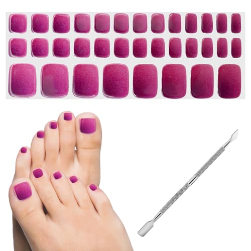 BORISCA 34PCS Adesivi Smalto Unghie Tinta Unita, Semi Cured Gel Nail Strips per Piedi, Smalto Adesivo per Unghie per Donne, DIY Unghie Gel Adesive Uv con Acciaio Lima per Unghie (Rosa)