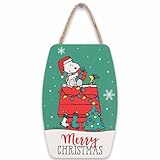Peanuts Snoopy and Woodstock Merry Christmas Hanging Wood Wall Decor - Fun Snoopy Christmas Decoration for Home