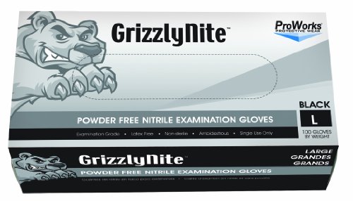 Hospeco ProWorks GrizzlyNite GL-N105FL Exam Grade Nitrile Glove, Powder Free, Disposable, 9.5 Length, 4.3 mil Thick, Large (Pack of 100),Black Hospeco ProWorks GrizzlyNite GL-N105FL Exam Grade Nitrile Glove, Powder Free, Disposable, 9.5" Length, 4.3 mil Thick, Large (Pack of 100),Black