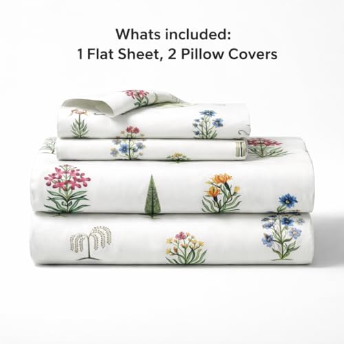 Image of elanorhomes 100% Cotton King Size Bedsheet, 240 TC Soft Breathable Bed Sheet with 2 Pillow Covers, Floral Hand Printed Cotton Bedsheet for Double Bed, Machine Washable, 90x108 inch (Gulzaar)