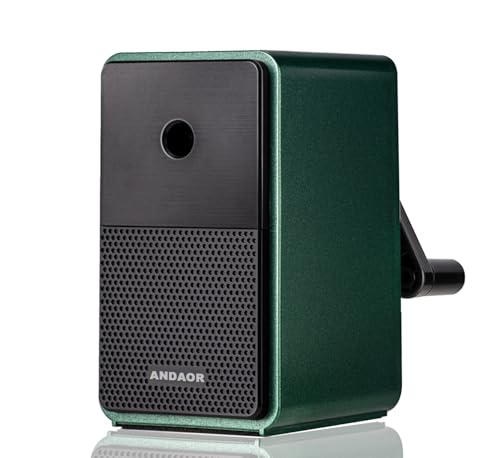 Manueller Bleistiftspitzer, Schreibtisch-Bleistiftspitzer mit Behälter, 5 Stärken, verstellbar und Auto-Stop-Funktion, geeignet für Kinder/Studenten/Künstler, Büro (Grün UK88)